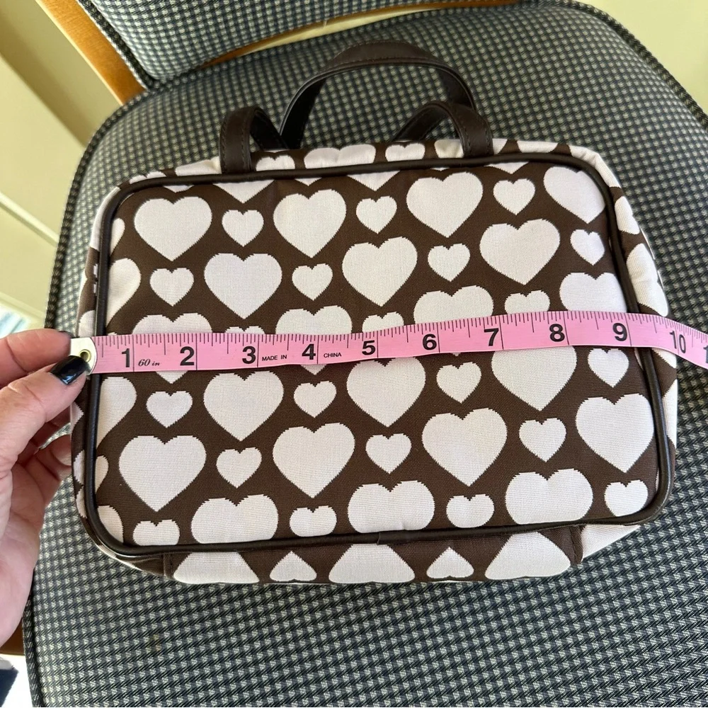 Stephanie Johnson Brown and Pale Pink Heart ML Traveler Cosmetics Case